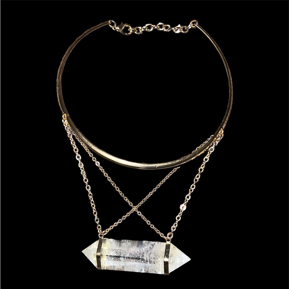 Elle Louise authentic Clear Quartz Gold plated choker necklace